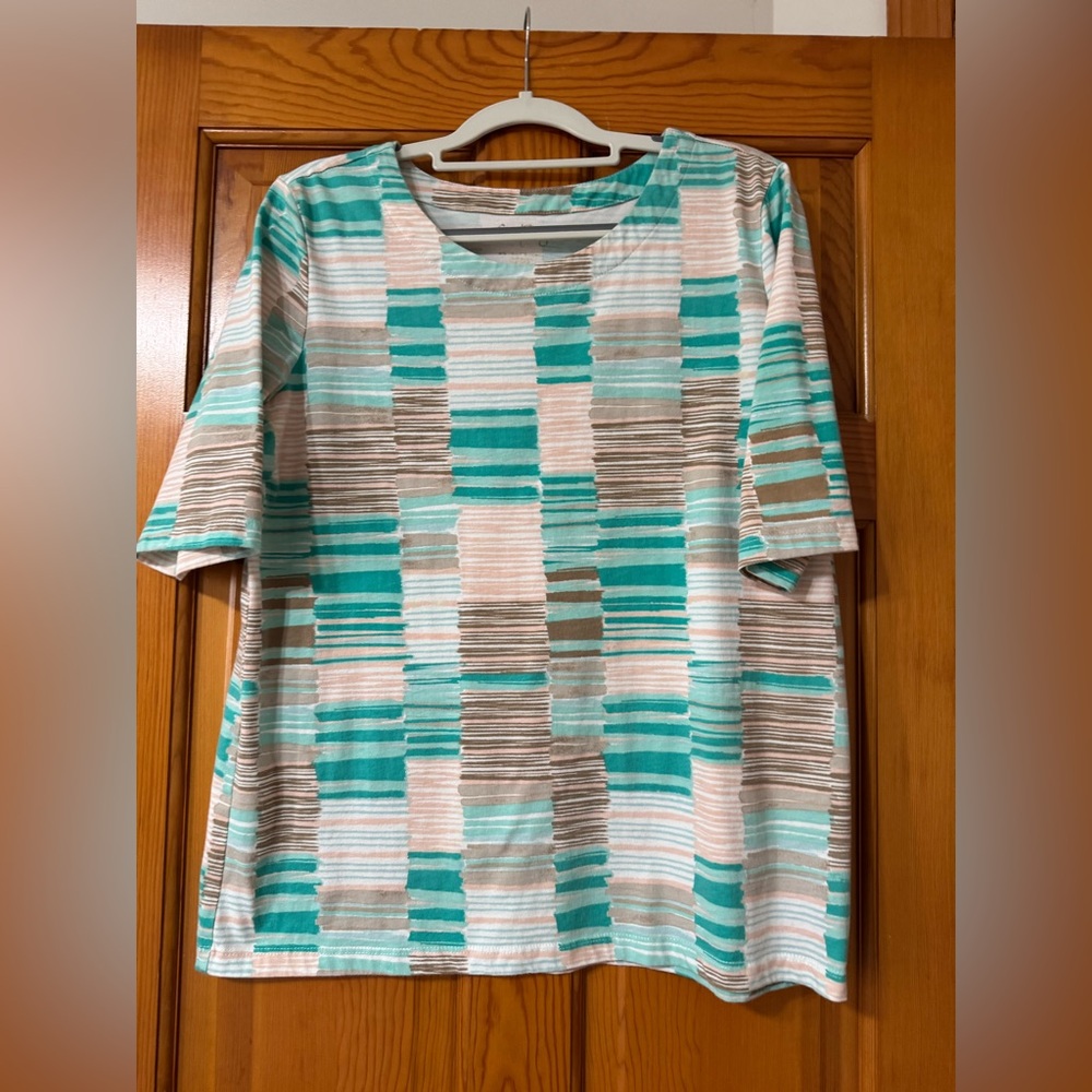 Coral Bay Women's Short Sleeve Top in Teal and Cream